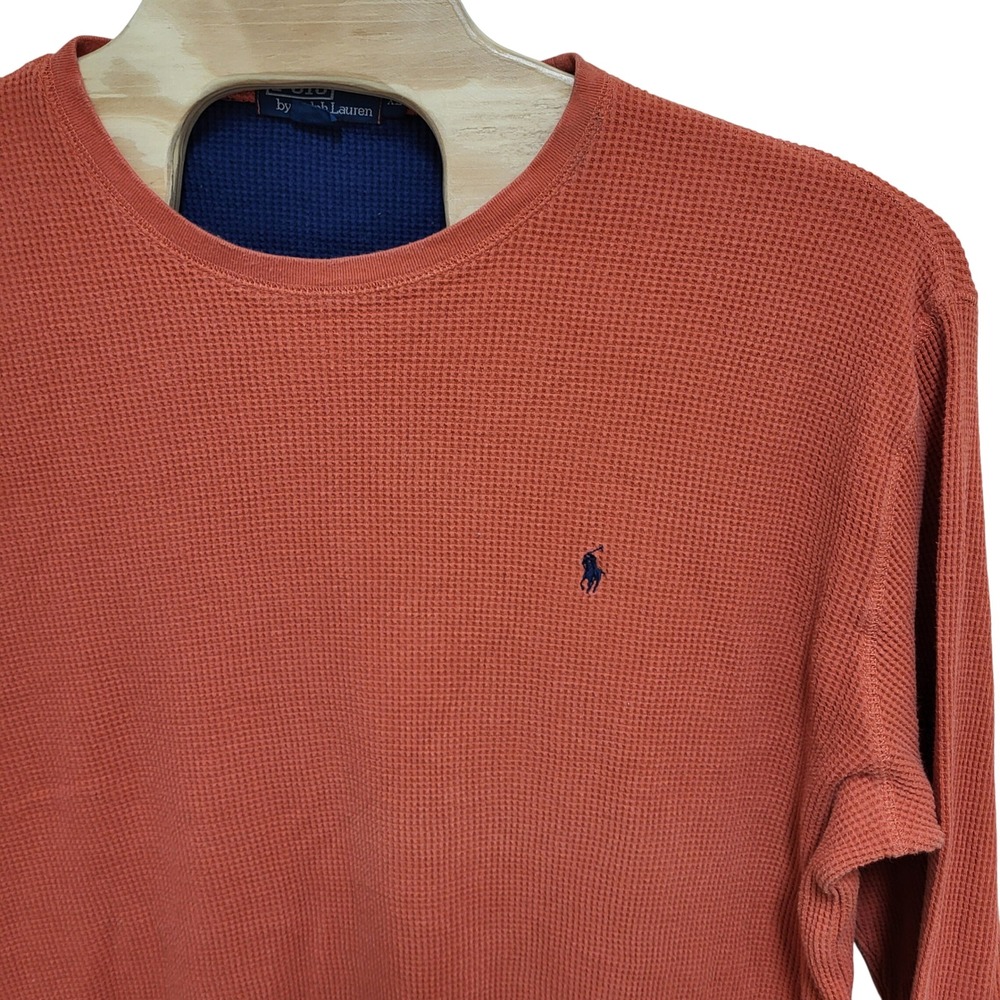 Polo Ralph Lauren Mens XL Burnt Orange Waffle Knit Thermal Long Sleeve Shirt